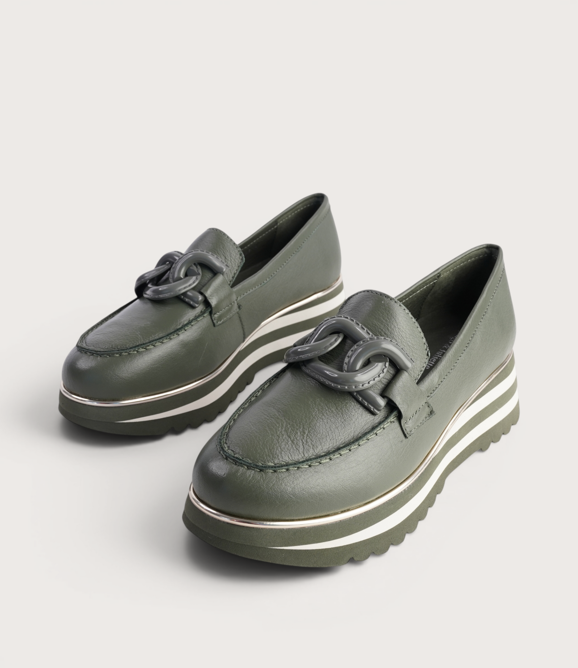 Ealia Olive/ Milk Leather Loafers