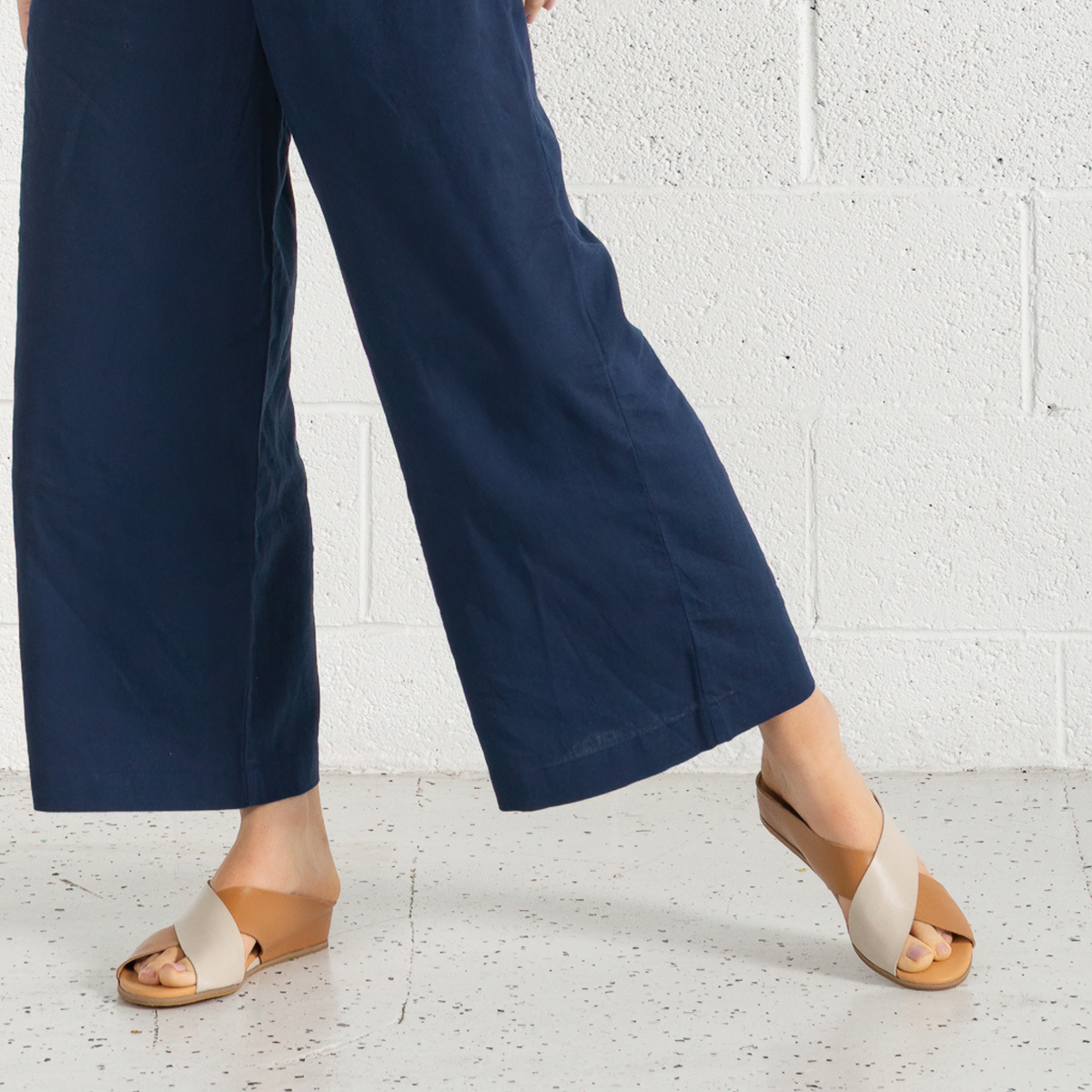 Harli Dark Tan/ Almond Leather Slides