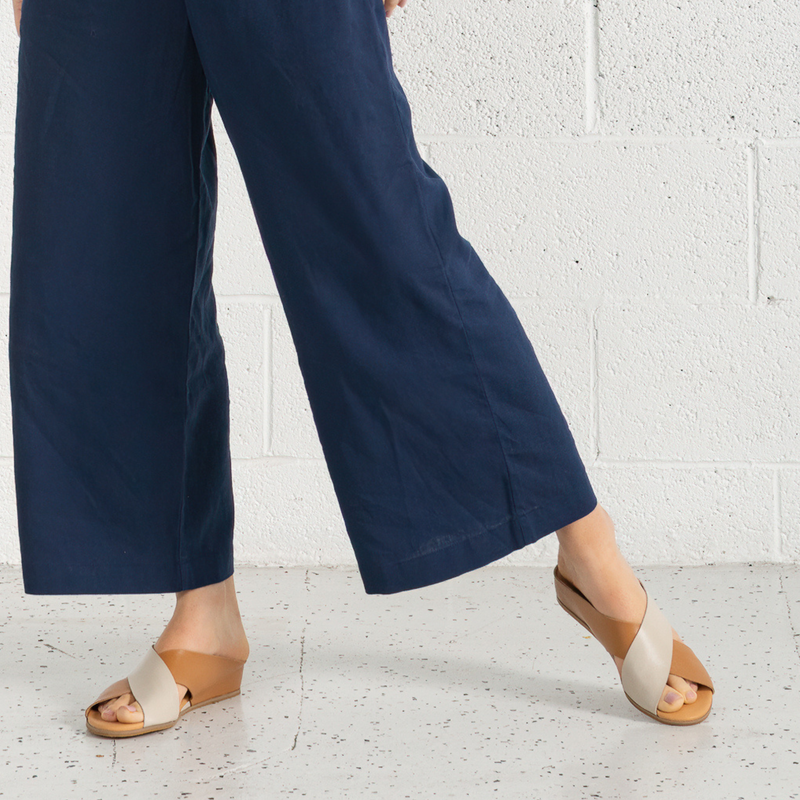 Harli Dark Tan/ Almond Leather Slides