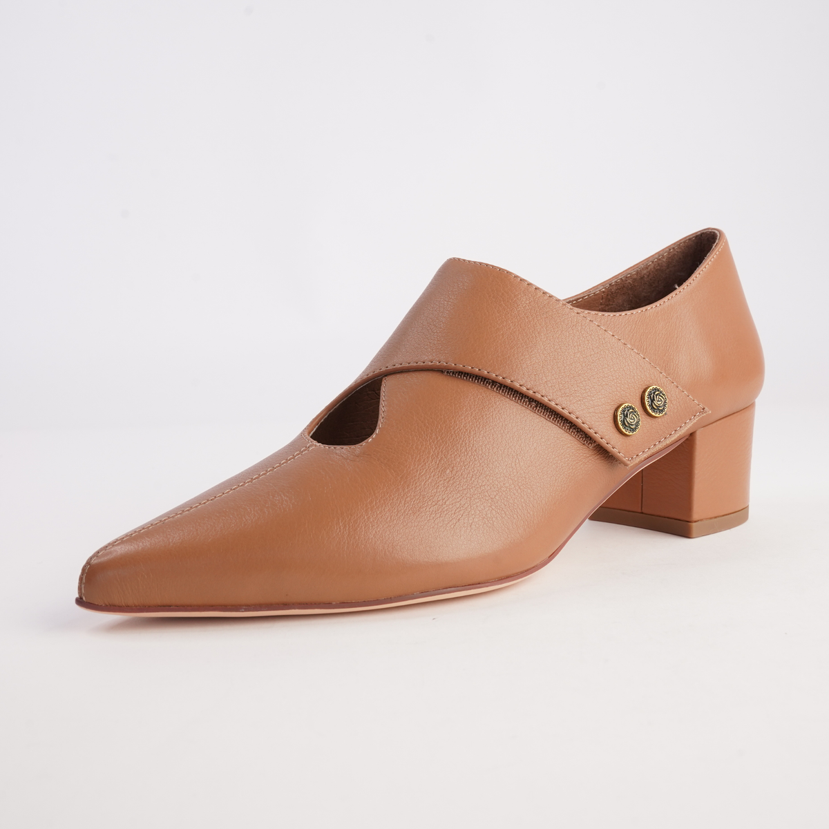 Arrie Dark Tan Leather Heels - TOP END | Shouz