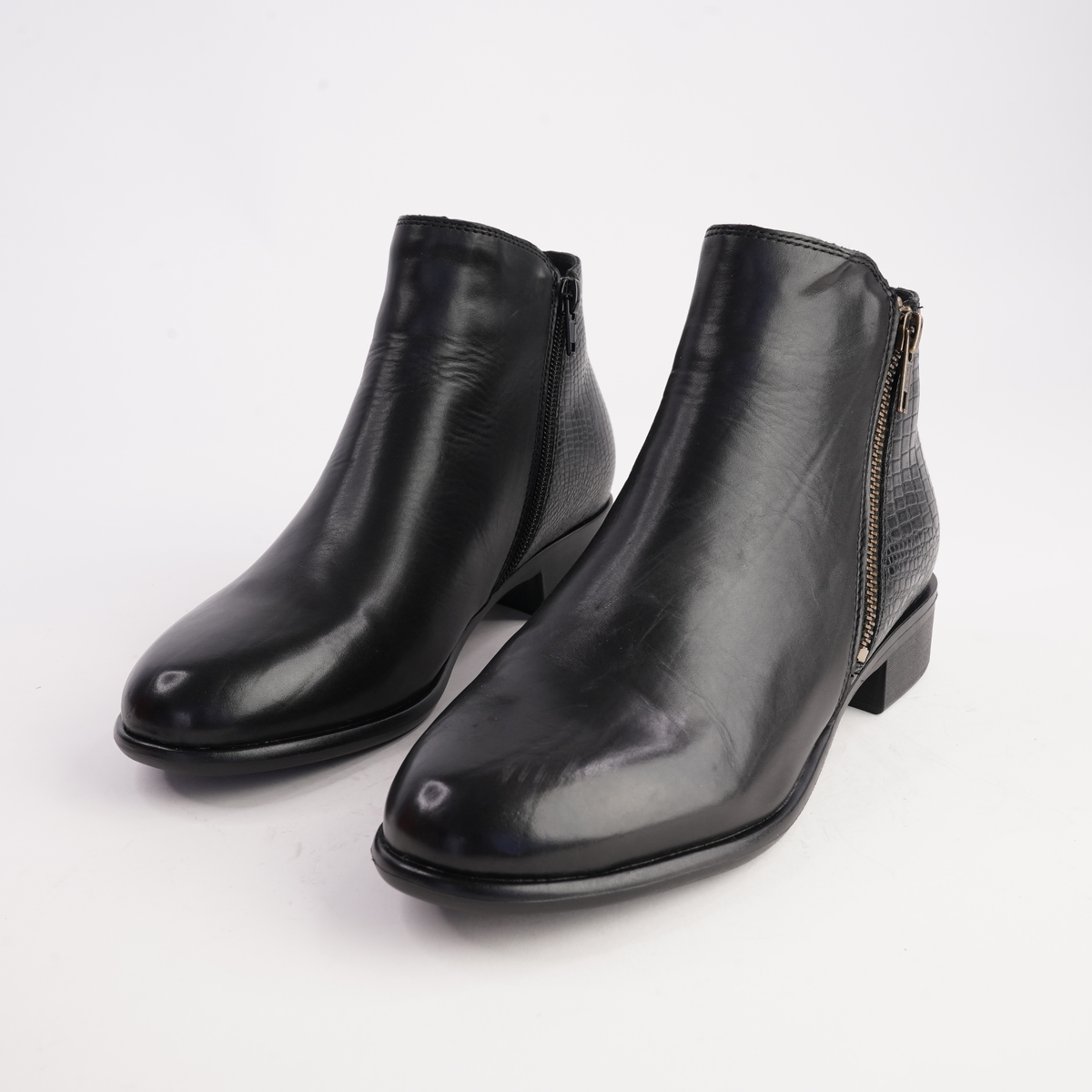 Lorenzo Black/ Croc Leather Ankle Boots - BRESLEY | Shouz
