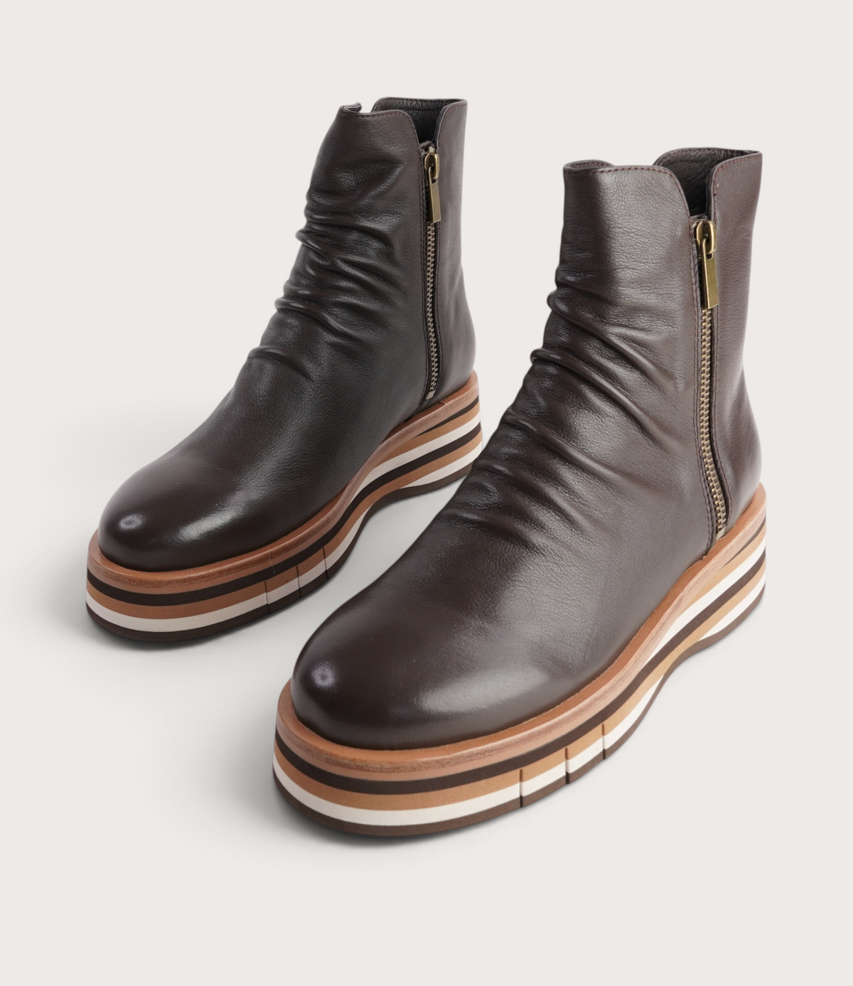 Ganni Choc Leather/ Choc Tan Multi Sole Ankle Boots