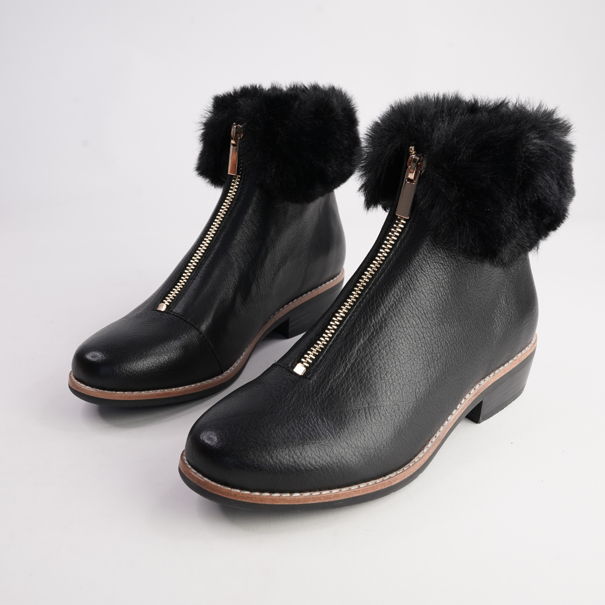 Lollys Black Leather/ Black Fur Ankle Boots - DJANGO AND JULIETTE | Shouz