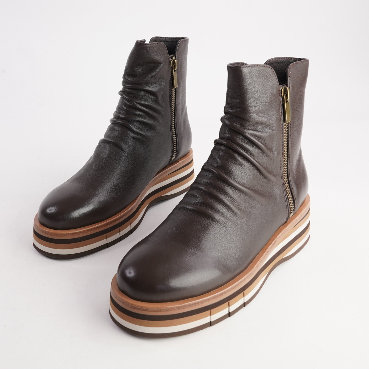 Ganni Choc Leather/ Choc Tan Multi Sole Boots - DJANGO AND JULIETTE | Shouz