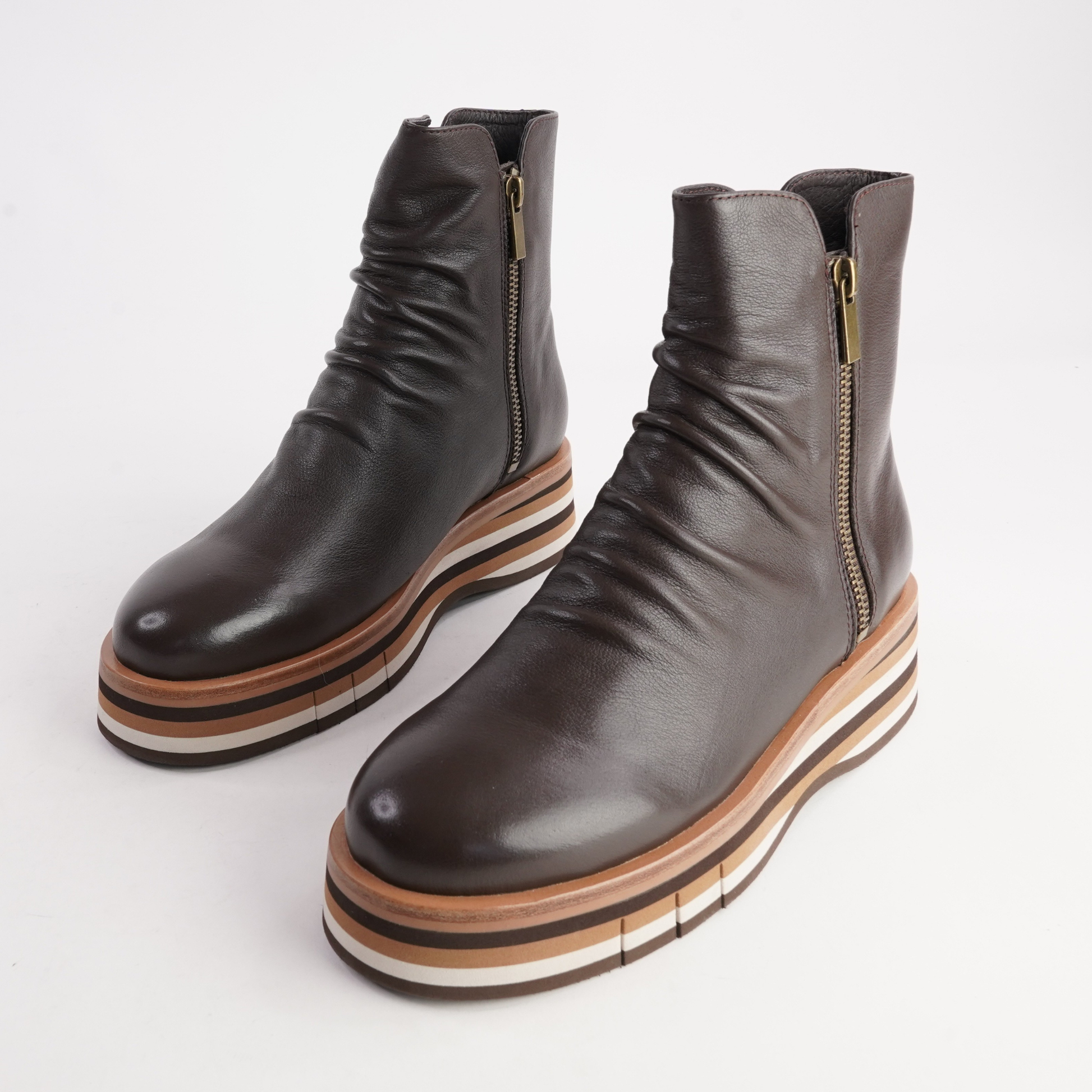 Ganni Choc Leather/ Choc Tan Multi Sole Boots - DJANGO AND JULIETTE | Shouz