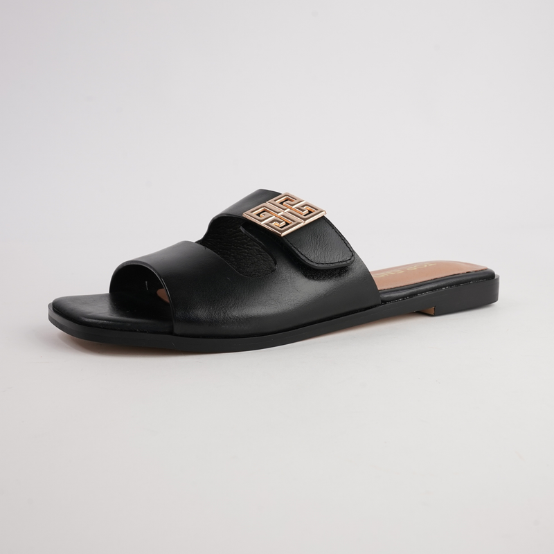 Larino Black Leather Slides