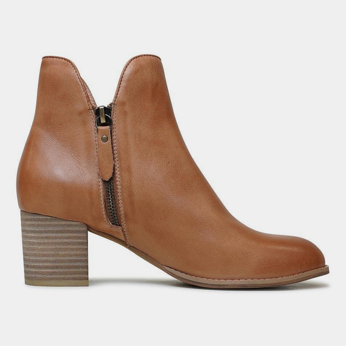 Shiannely Dark Tan Leather Ankle Boots