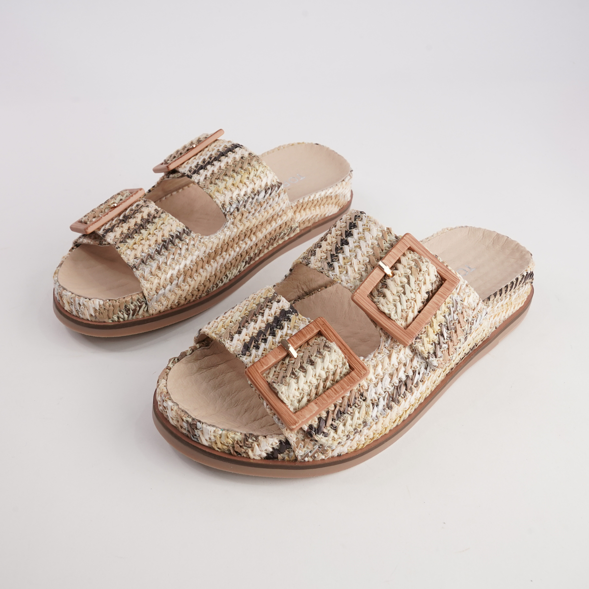 Ixey Natural Multi Raffia Slides - TOP END | Shouz