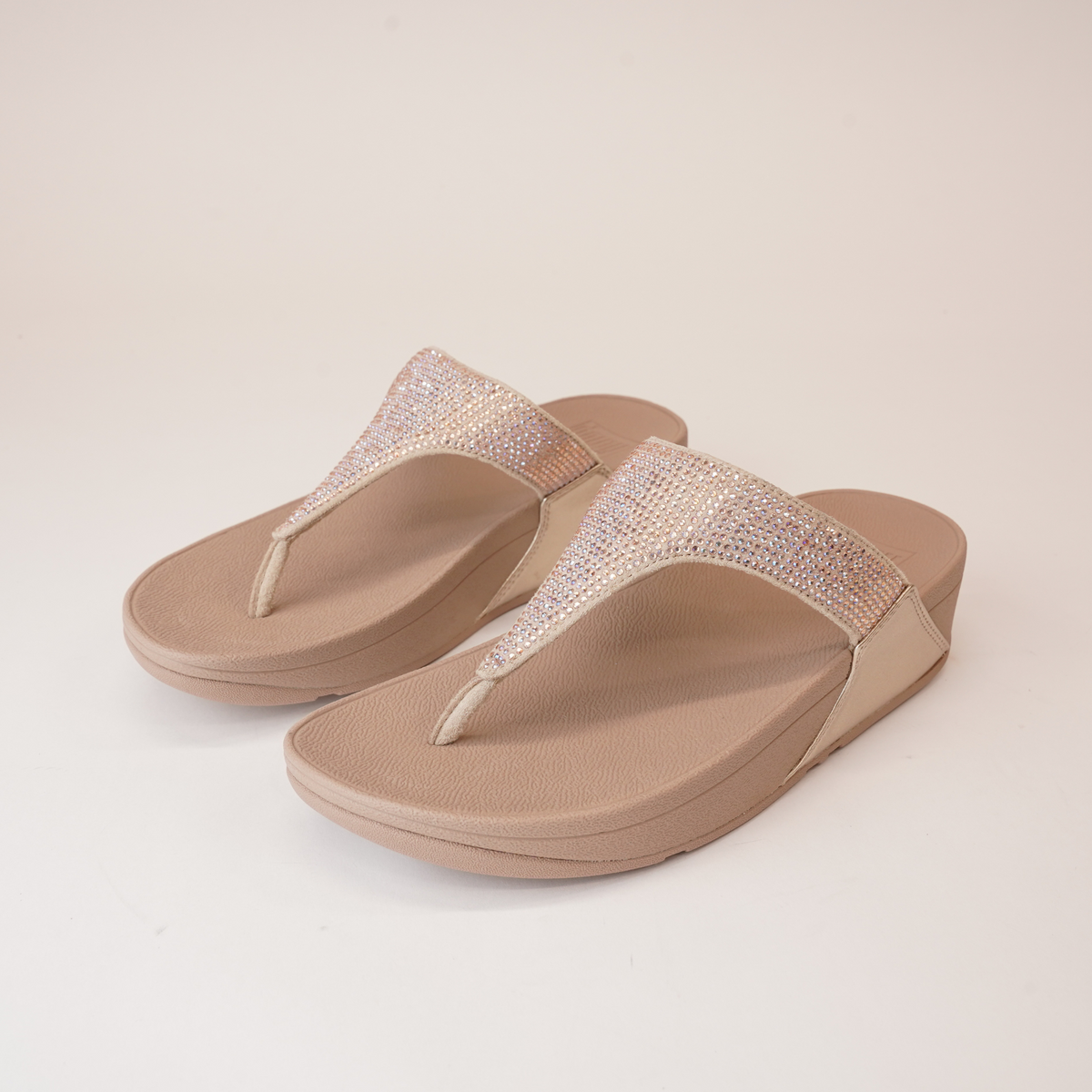 Lulu Crystal Embellished Latte Sandals - FITFLOP | Shouz