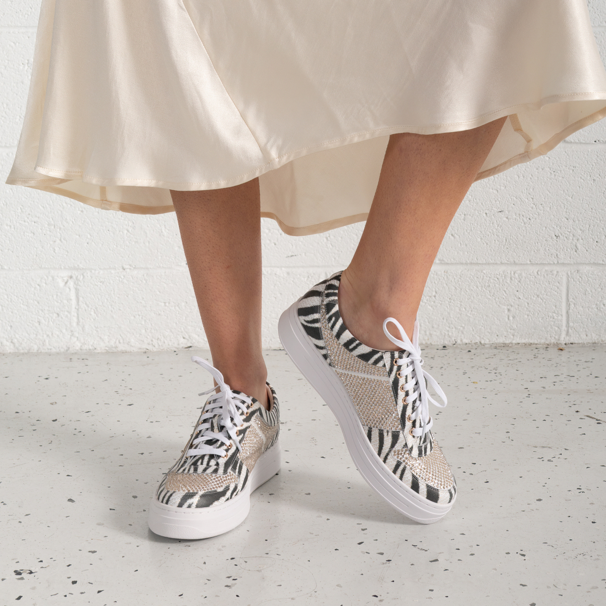 Nenna Zebra Leather/ Gold Jewels Leather Sneakers - DJANGO AND JULIETTE | Shouz