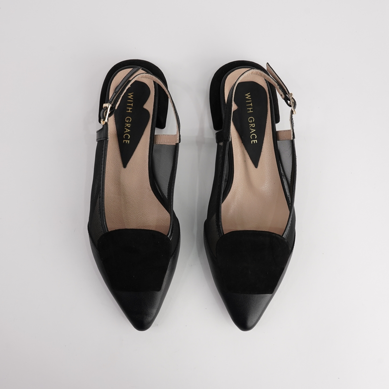Vivienne Black Leather/ Black Mts Suede Flats