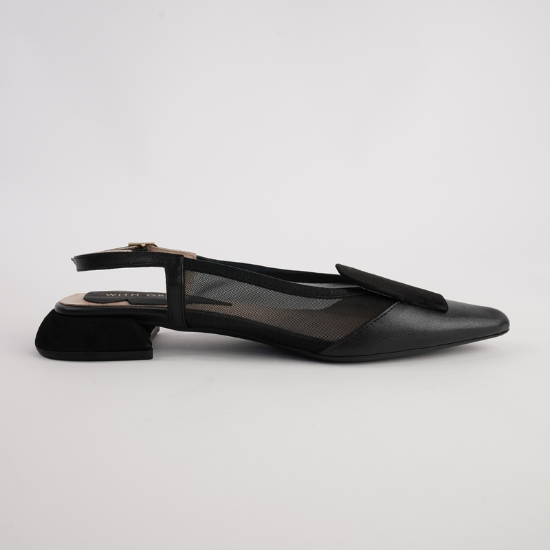 Vivienne Black Leather/ Black Mts Suede Flats