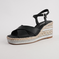 Orgal Black Leather Espadrille Wedges