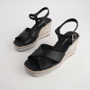 Orgal Black Leather Espadrille Wedges