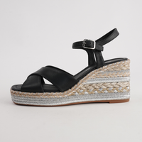 Orgal Black Leather Espadrille Wedges