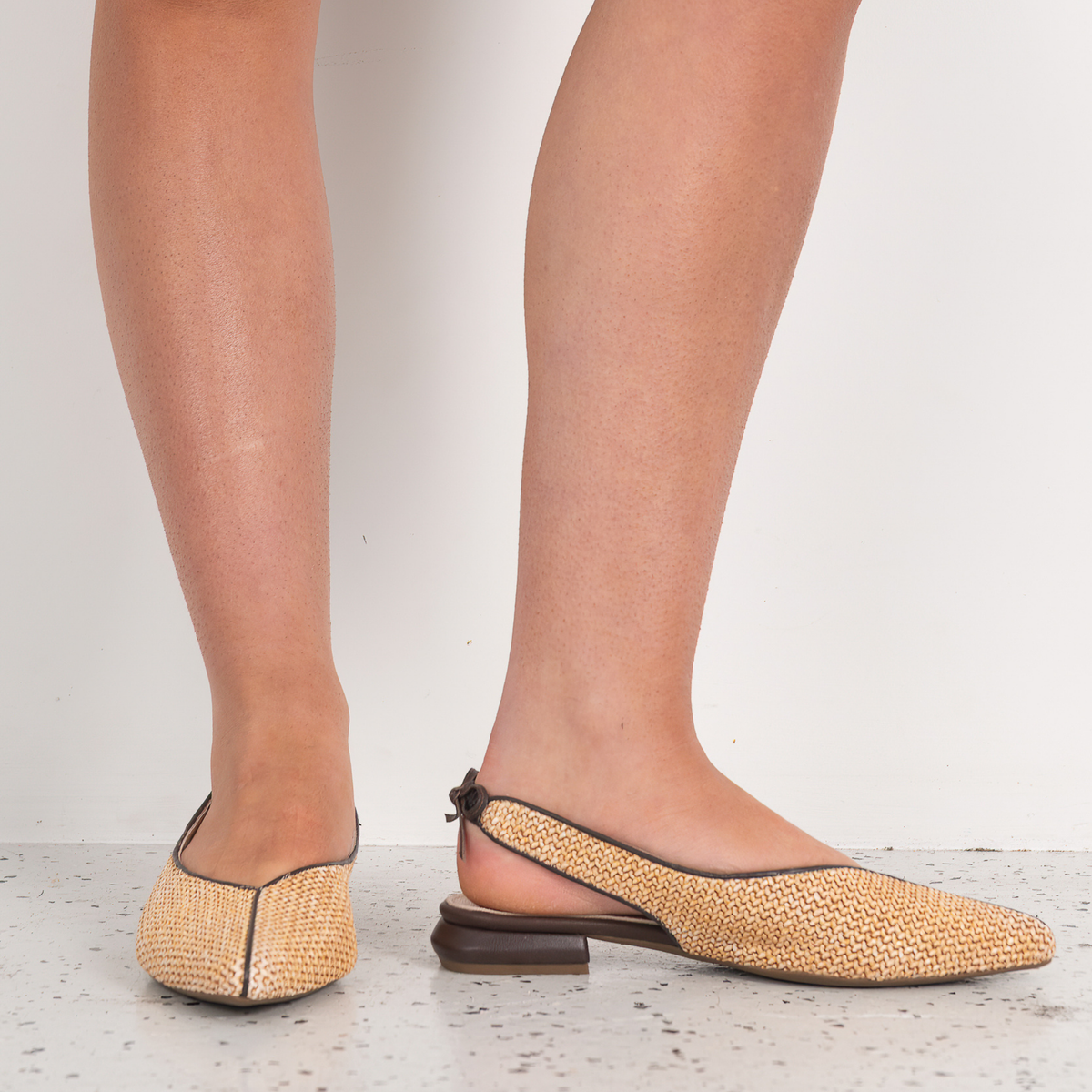 Valentina Raffia/ Brown Leather Flats - WITH GRACE | Shouz