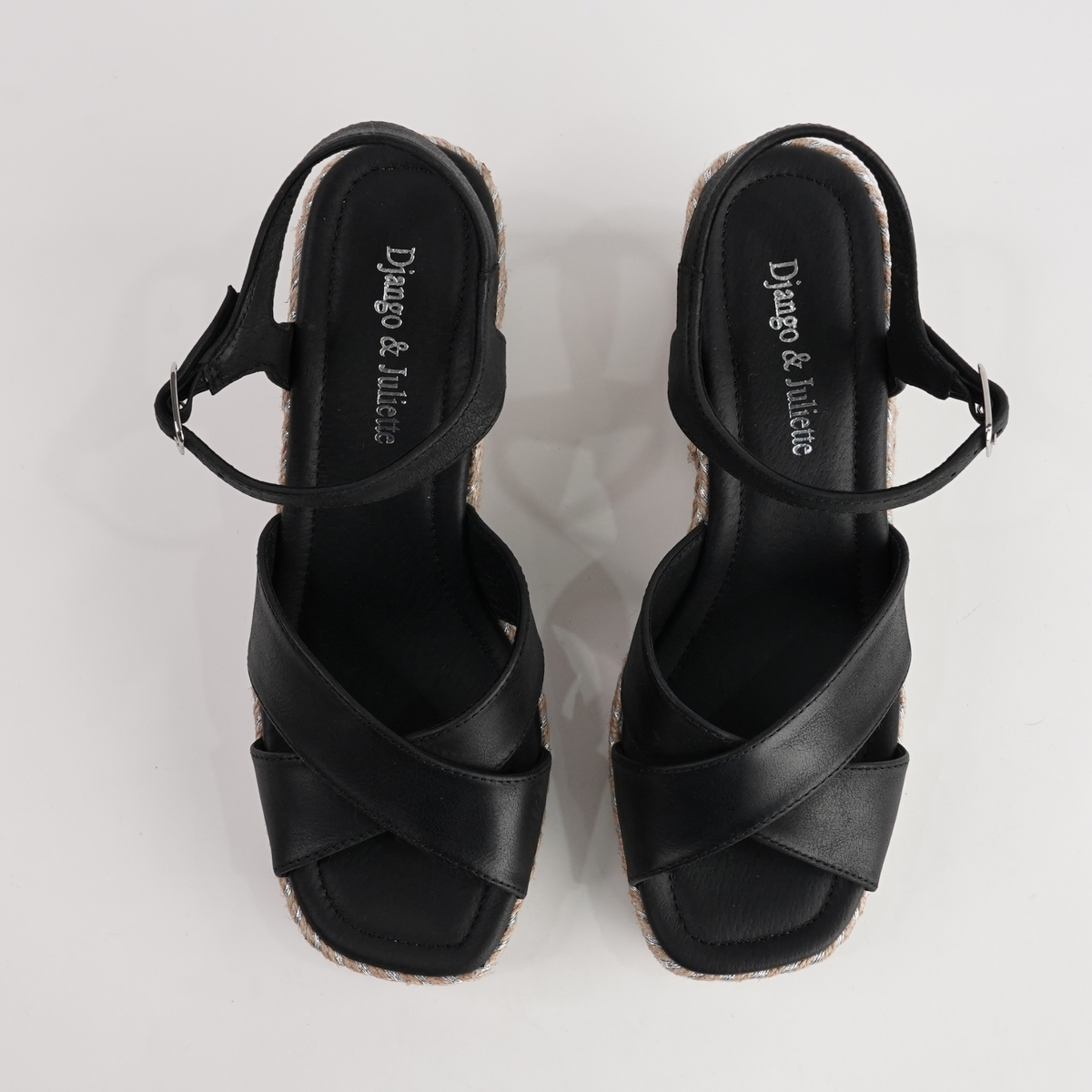 Orgal Black Leather Espadrille Wedges - DJANGO AND JULIETTE | Shouz