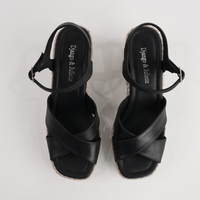 Orgal Black Leather Espadrille Wedges