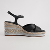 Orgal Black Leather Espadrille Wedges