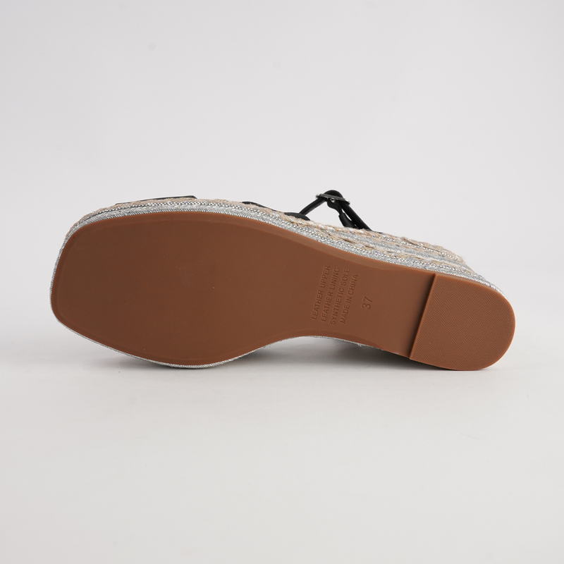 Orgal Black Leather Espadrille Wedges
