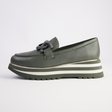 Ealia Olive/ Milk Leather Loafers - DJANGO AND JULIETTE | Shouz