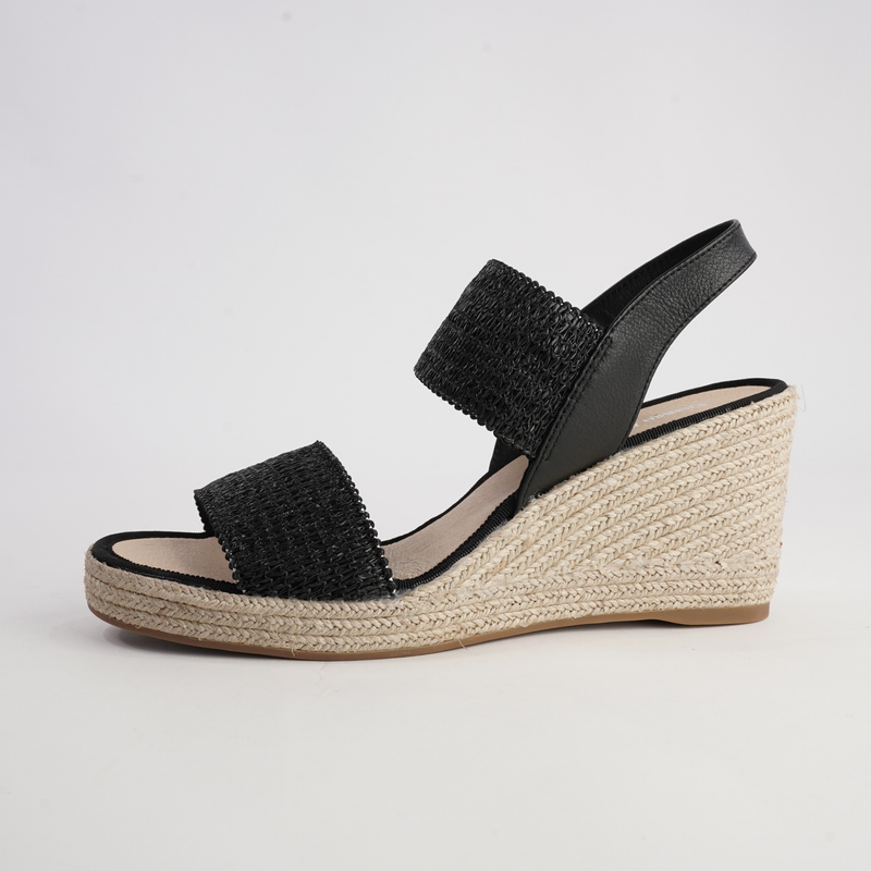 Pivey Black/ Natural Rope Espadrille Wedges
