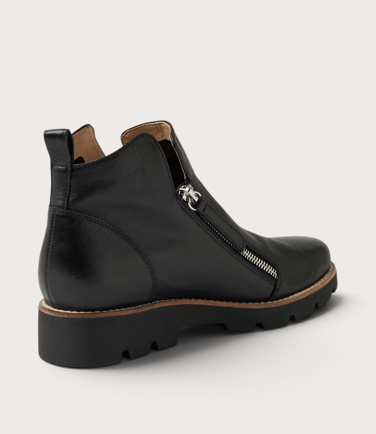 Dottiz Black Leather/ Black Sole Ankle Boots