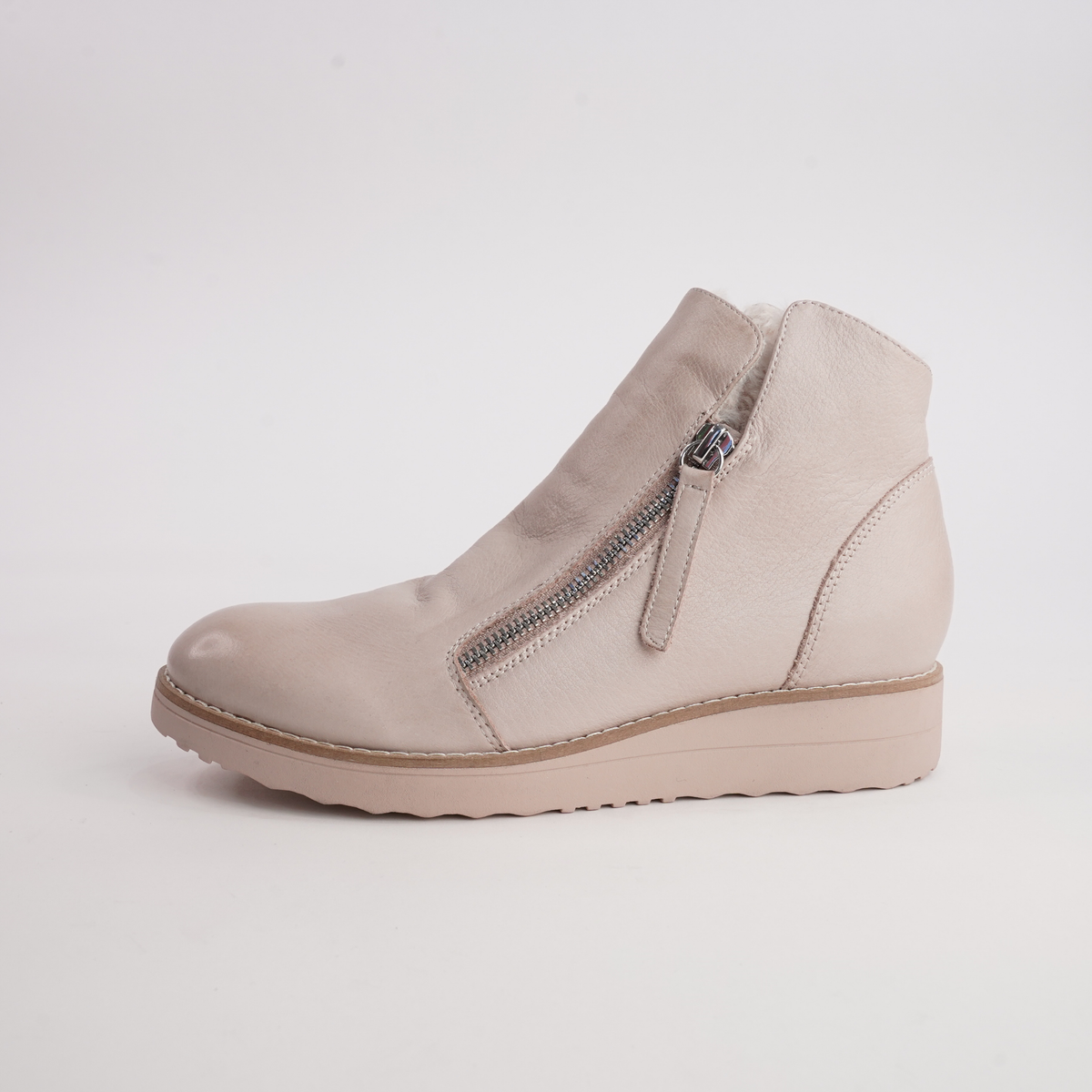 Opal Cappuccino/ Beige Fur Leather Ankle Boots - TOP END | Shouz