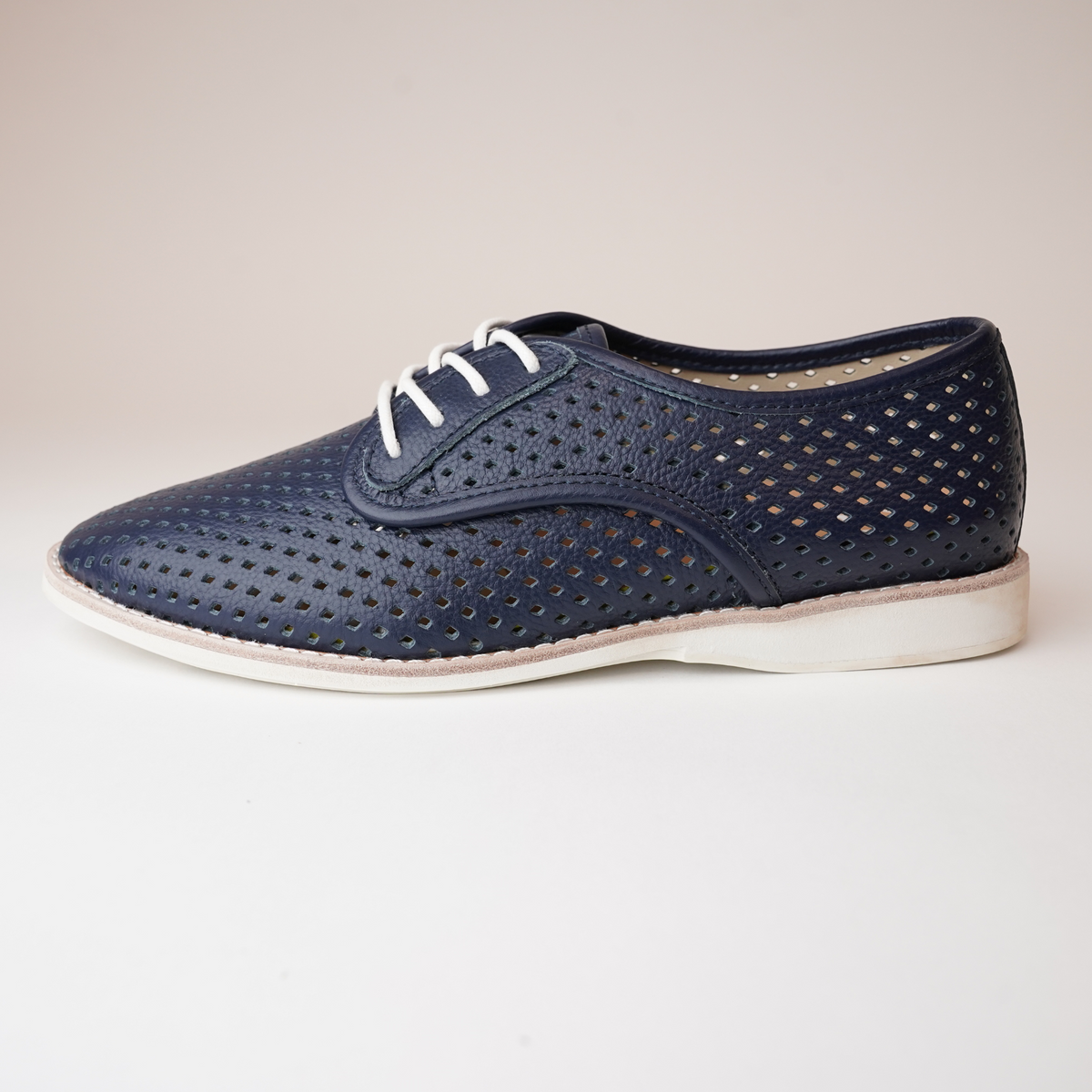 Derby Punch Navy Tumble Lace Up Flats - ROLLIE | Shouz