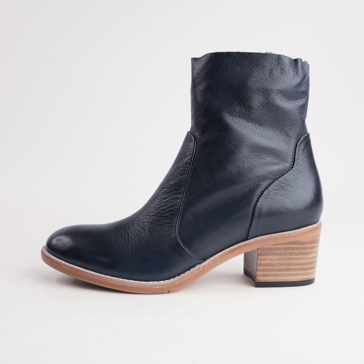 Rarna Navy Leather Ankle Boots