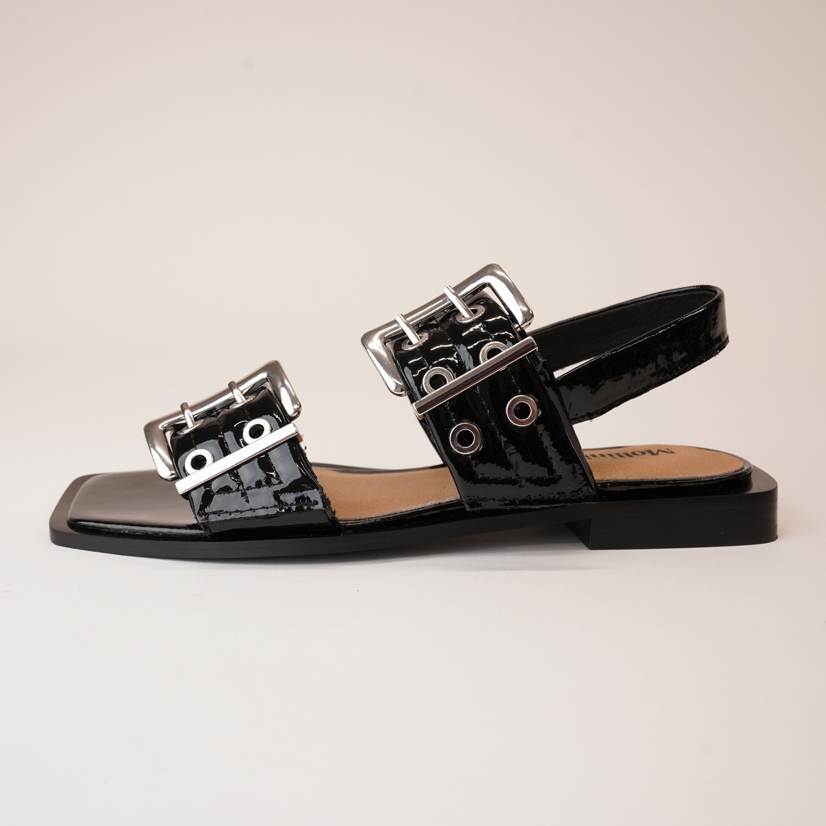 Savina Black Patent Leather Sandals - MOLLINI | Shouz
