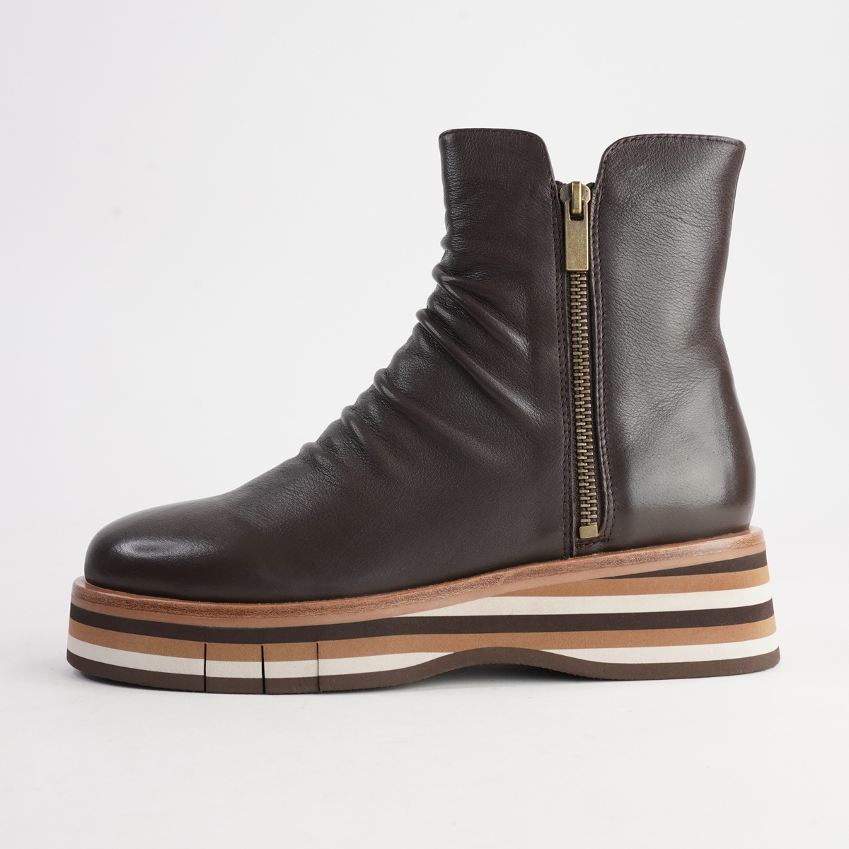 Ganni Choc Leather/ Choc Tan Multi Sole Boots - DJANGO AND JULIETTE | Shouz