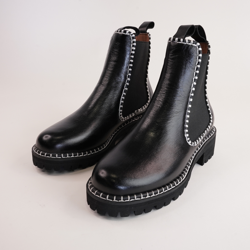 Dodge Black Leather Ankle Boots