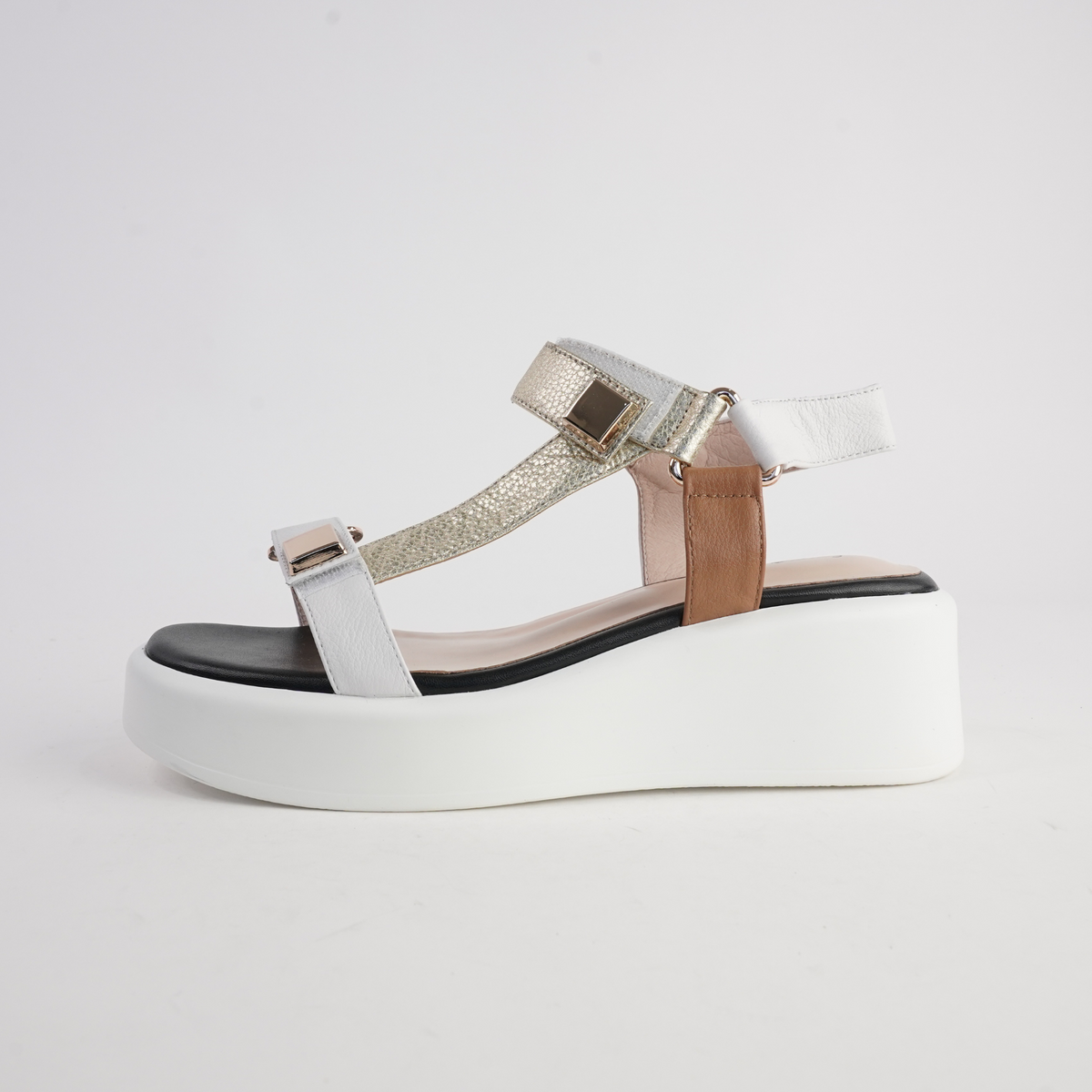 Roz White/ Gold Leather Sandals - EMMA KATE | Shouz