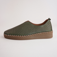 Lassy Dark Olive Leather Sneakers