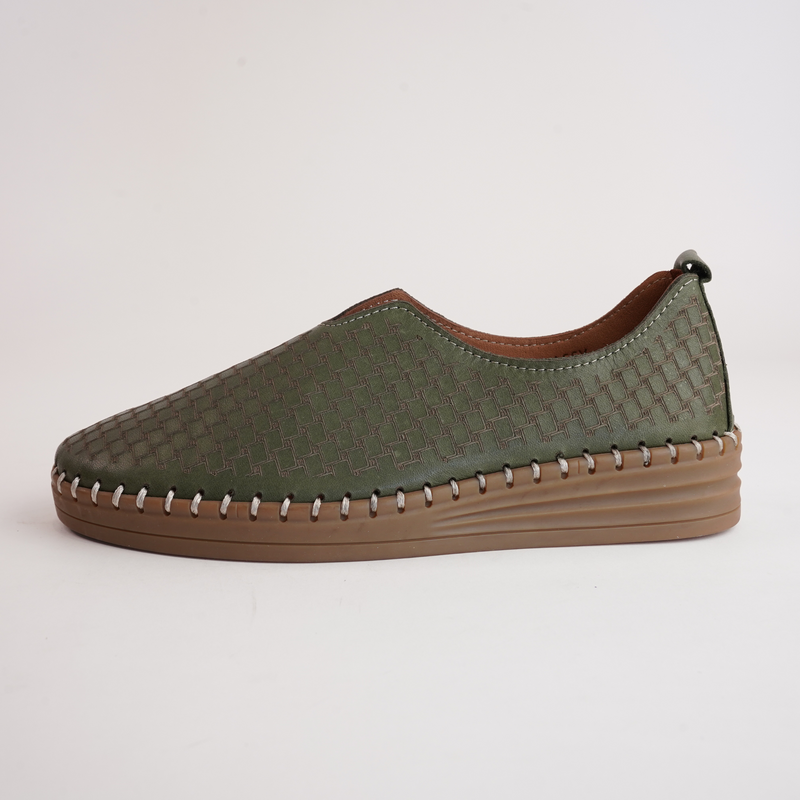 Lassy Dark Olive Leather Sneakers