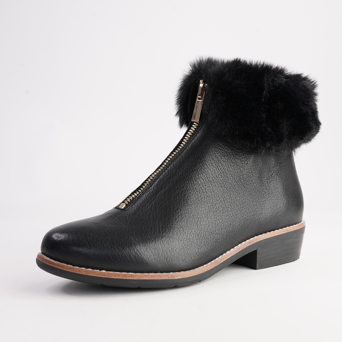 Lollys Black Leather/ Black Fur Ankle Boots - DJANGO AND JULIETTE | Shouz