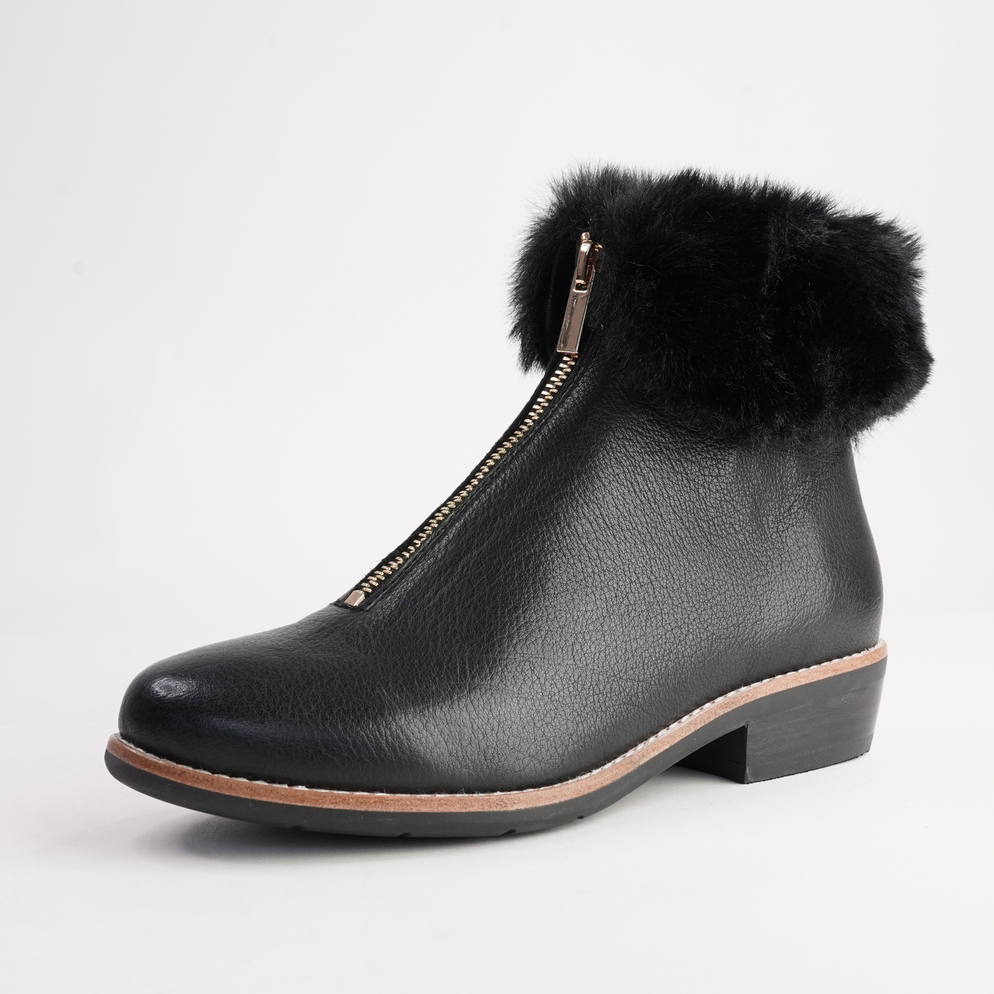 Lollys Black Leather/ Black Fur Ankle Boots - DJANGO AND JULIETTE | Shouz