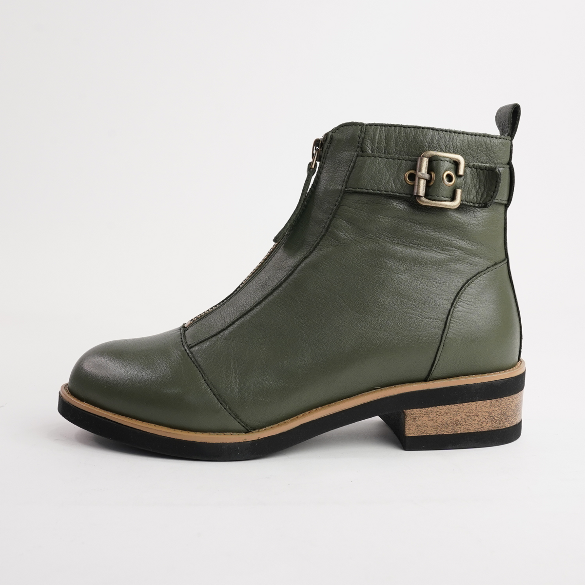 Dooley Olive Leather Ankle Boots