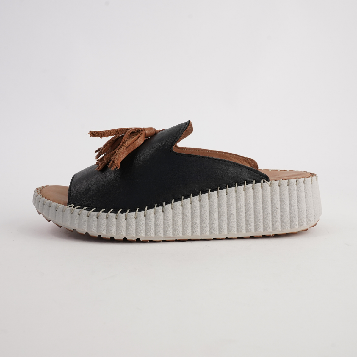 Sonny Black Leather Slides - SALA | Shouz