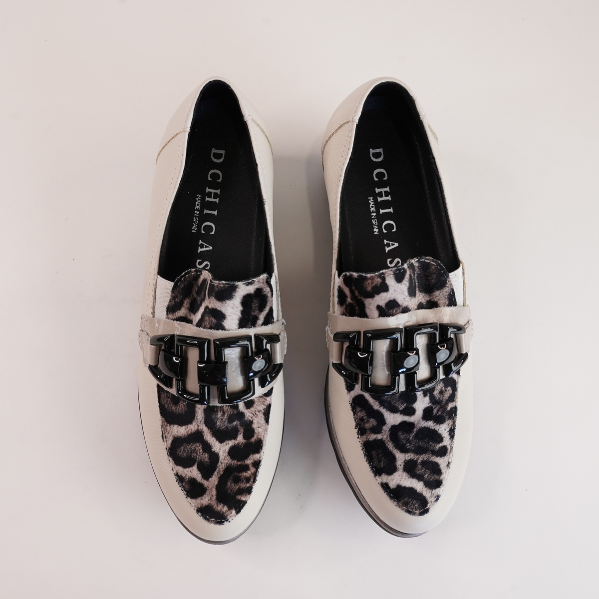 4668 White/leopard Leather Loafers