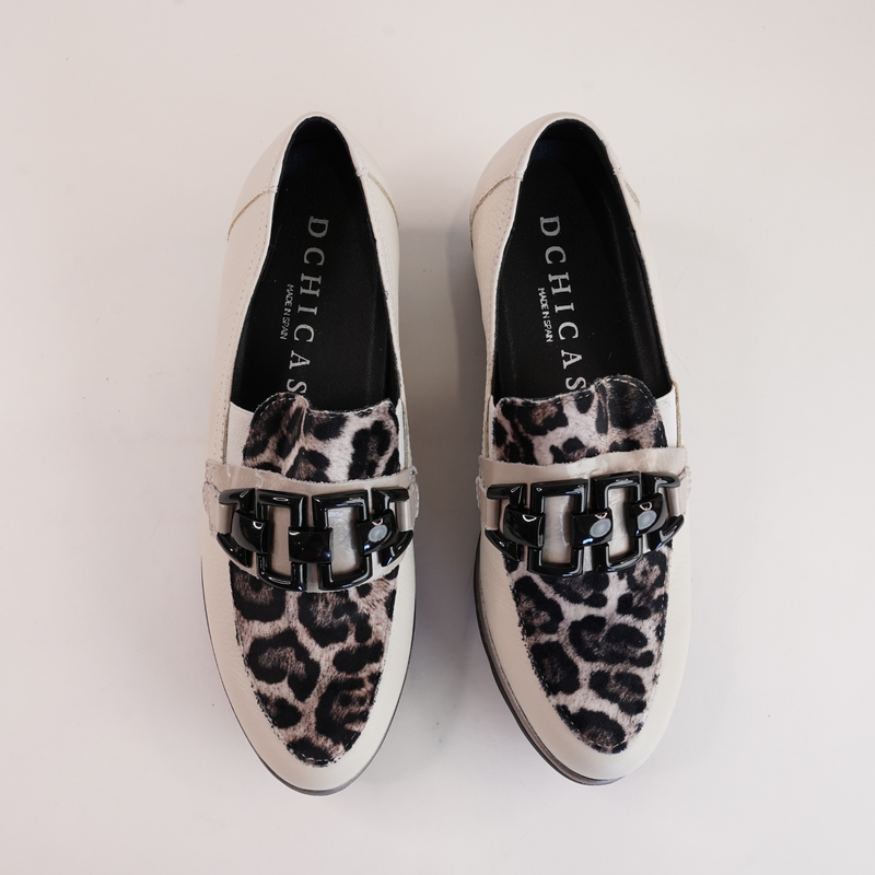 4668 White/Leopard Leather Loafers