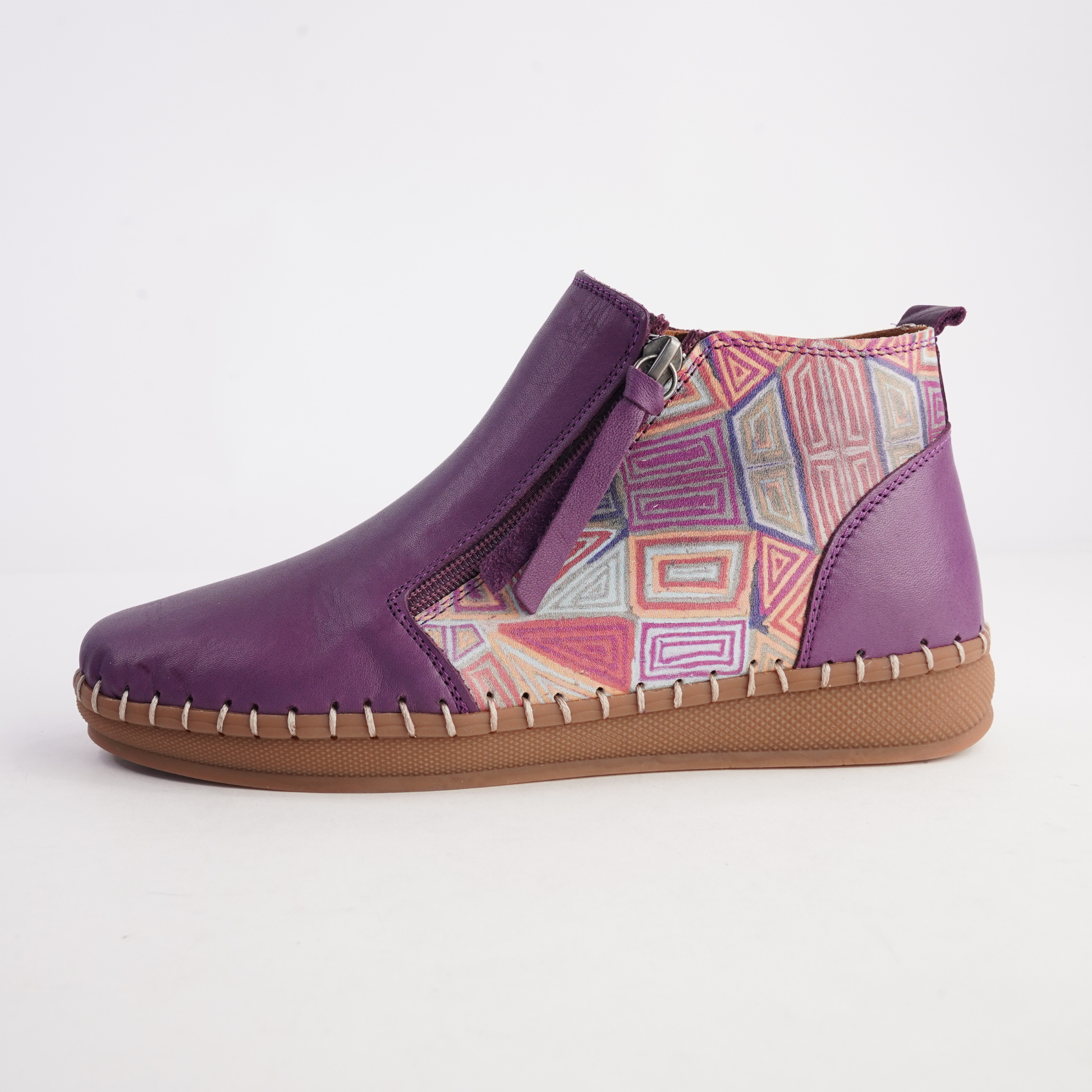 Regan Melanzana Mosaic Leather Ankle Boots - SALA | Shouz