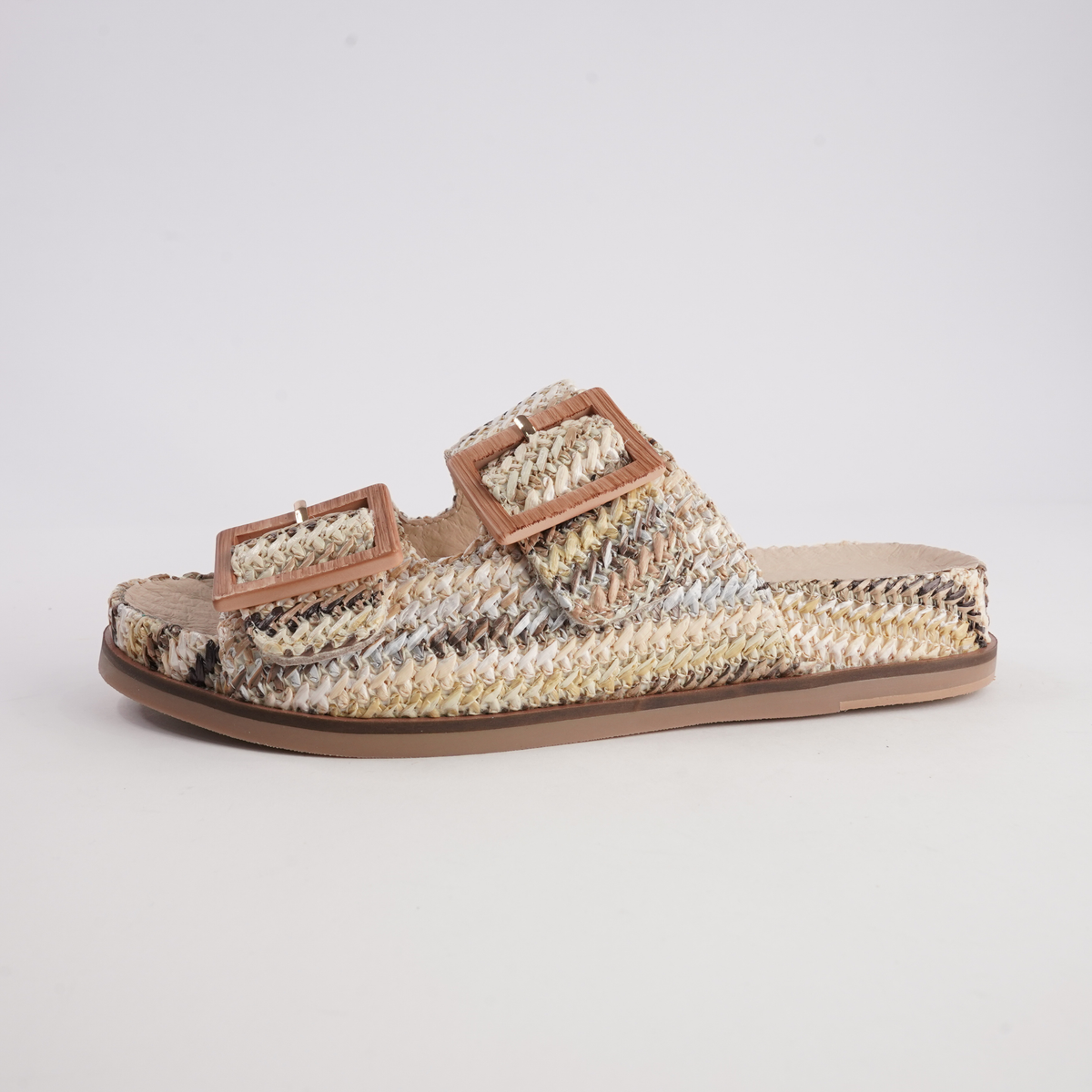 Ixey Natural Multi Raffia Slides - TOP END | Shouz