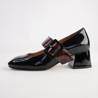 Pagoda Black Patent/ Turtle Strap Leather Heels - BRESLEY | Shouz