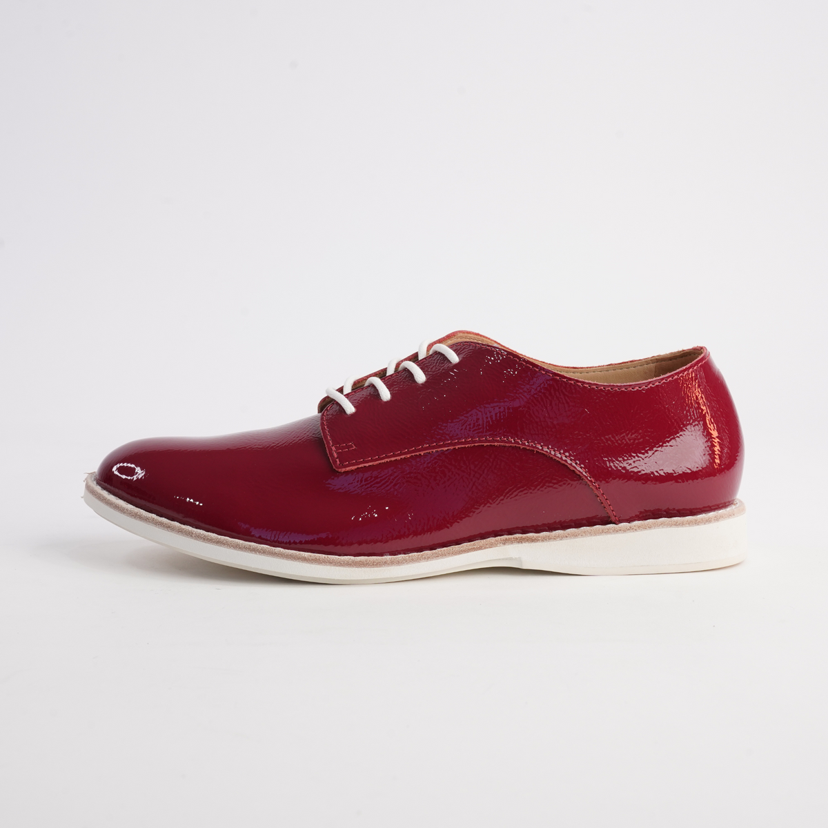 Derby Super Soft Merlot Patent Leather Lace Up Flats - ROLLIE | Shouz