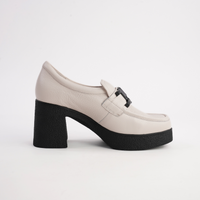 Bella Bone Milled Leather Heeled Loafers