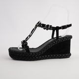 Vontey Black Suede Wedge Sandals - DJANGO AND JULIETTE | Shouz