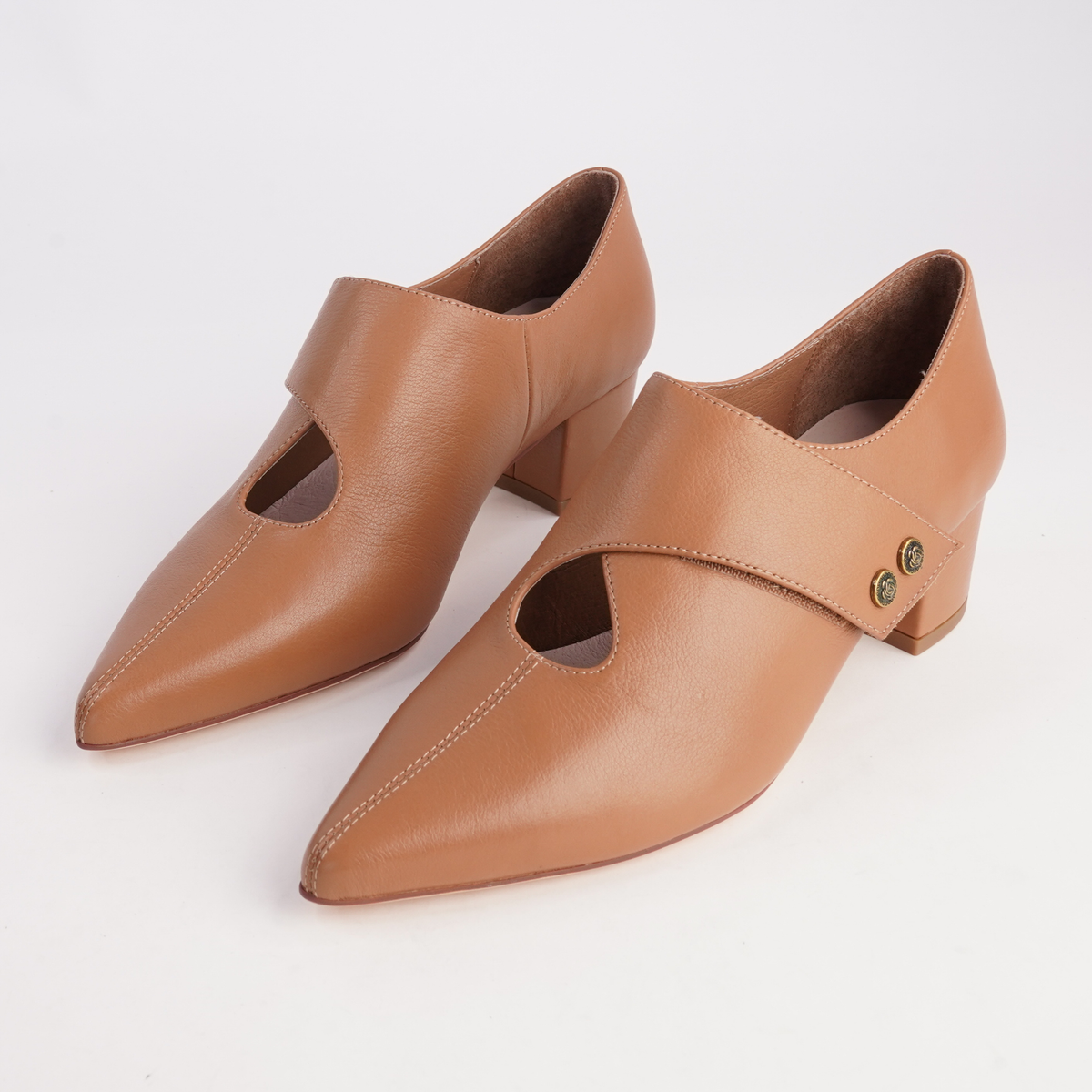 Arrie Dark Tan Leather Heels - TOP END | Shouz