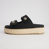 Bowers Black Leather Slides - MOLLINI | Shouz
